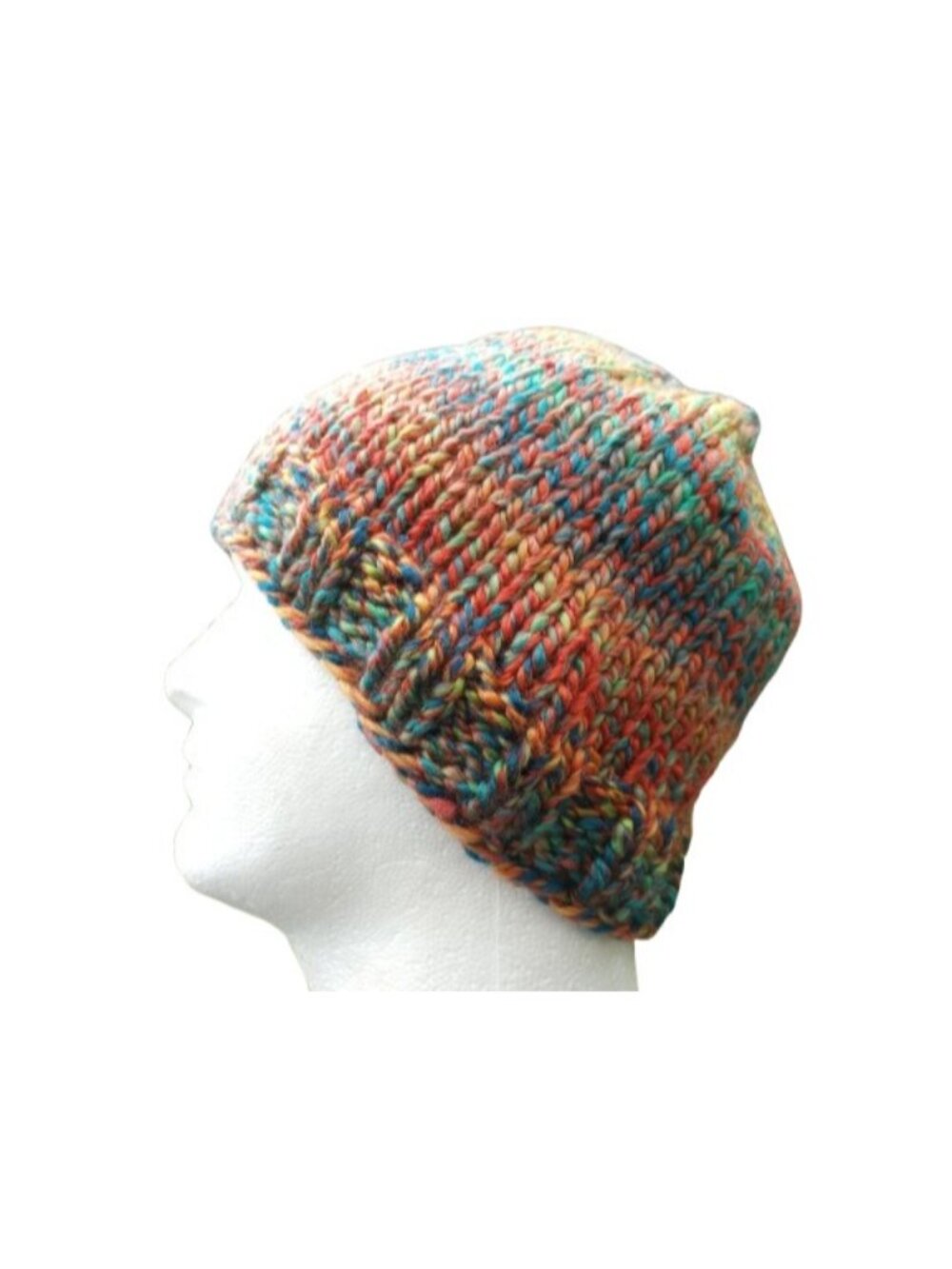 Men's Beanie Hat Cap Hand Knit Slouch Tuscany Green Orange Chunky Women's